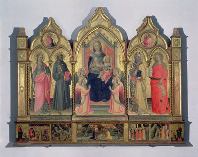 Madonna und Kind auf dem Thron mit St. Katharina, St. Franziskus, St. Zenobius und St. Maria Magdalena von Pseudo Ambrogio di Baldese